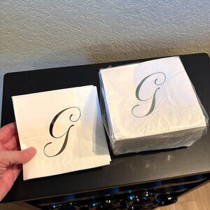 125pc | Gold Monogram Letter G Foil White Cocktail Napkins